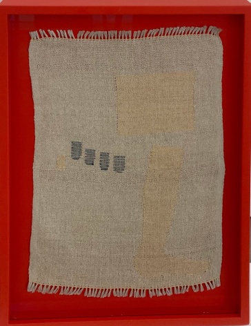 Liz Cohen,&nbsp;Untitled Napkin Weaving # 12A, 2015.&nbsp;Linen, silk,&nbsp;12 3/16 x 15 3/16 in. (31.1 x 38.7 cm.)
