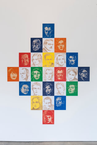 Pedro Tyler. Endless Prism (25 portraits), 2013. Bas Relief, wooden rulers. 84 1/4 x 68 3/4 in. (214 x 174.6 cm.)