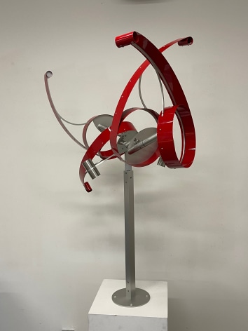 Pedro S. de Movell&aacute;n, AXON, 2023. Anodized aluminum, painted aluminum, stainless steel, 60 x 56 in. [Maximum Swing] (152.4 x 142.2 cm.)