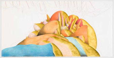 Jorinde Voigt,&nbsp;33 Hills, 2017. Signed,&nbsp;Ink, aluminium leaf, pastel, oil chalks, and graphite on paper,&nbsp;55 ⅛ x 110 &frac14; in. (140 x 280 cm.)