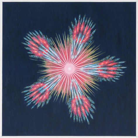 Melanie Smith, Psychoactive Render 18, 2022. Pigments on veneered wood panel, 21 5/8 x 21 5/8 in. (55 x 55 cm.)