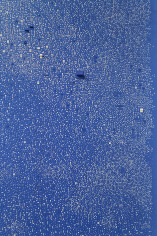 Marco Maggi, No visual distancing (Blue), detail, 2021. Paper on paper on paper, 36 x 24 in. (91.4 x 61 cm.)