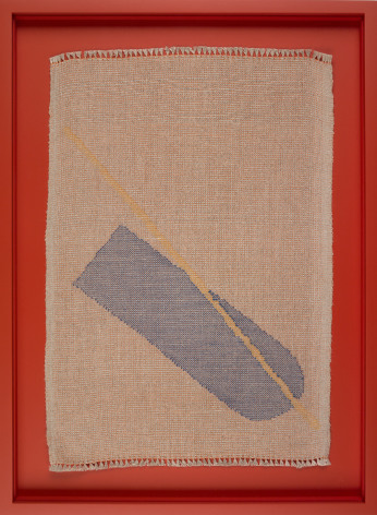 Liz Cohen,&nbsp;Untitled Napkin Weaving # 13, 2015.&nbsp;Linen, silk, wool,&nbsp;13 3/4 x 18 3/4 in. (34.9 x 47.6 cm.)