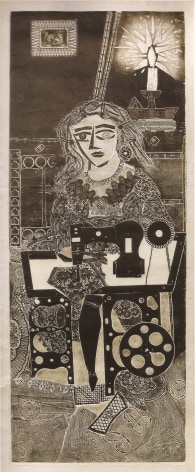 Antonio Berni, Ramona Costurera, 1963. Xylo-collage and relief on paper, 58 3/4 x 24 3/8 in. (149.2 x 61.8 cm.)