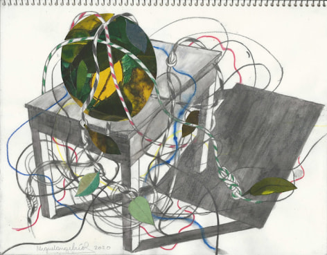 Miguel &Aacute;ngel&nbsp; R&iacute;os, Untitled N&ordm; 2, 2020. Charcoal, graphite, watercolor and collage on paper, 11 x 14 in. (27.9 x 35.6 cm.)