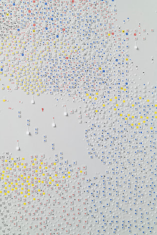 Marco Maggi, No visual distancing (Colors on Grey), detail, 2021. Paper on paper on paper, 24 x 18 in. (61 x 45.7 cm.)