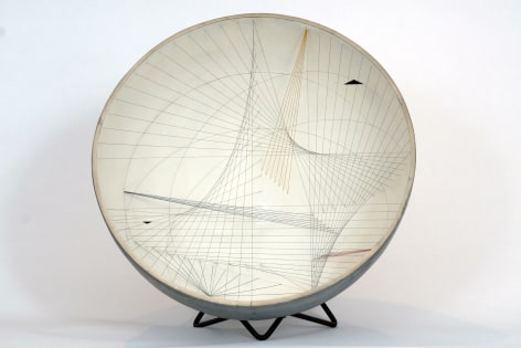 Gregorio Vardanega, D&eacute;veloppement d&rsquo;un carr&eacute; dans le nombre d&rsquo;or [Alternative title: Spirales Spatiales blanche], 1954-60. Metal, wire, Plexiglas, 27 5/8 x 15 3/4 in. (70.2 x 40 cm.)