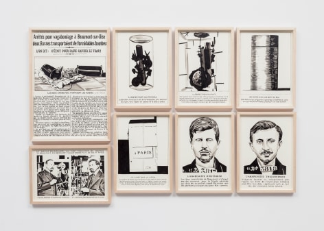 Fernando Bryce,&nbsp;Le service des explosifs, 2015, Ink on paper, Dimensions variable. Courtesy of Alexander and Bonin.