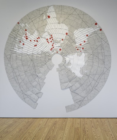 Miguel Angel R&iacute;os, Pleats and Borders #2,1994-1995. Drawing, acrylic on pleated canvas with push pins, Diameter = 130 in. (330.2 cm.)