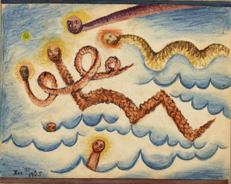 Xul Solar, Cuatro man sierpes. Catalogue Raisonn&eacute; #768, p. 330, 1935. Color pencil on paper, mounted on cardboard, 6 5/8 x 8 3/4 in.