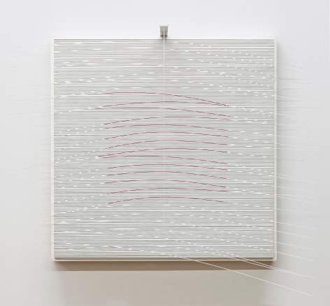 Jes&uacute;s Rafael Soto, Carr&eacute; Rose, 1992. Paint, wood, metal, and nylon, 24 3/8 x 31 1/2 x 11 in.&nbsp;with extensions