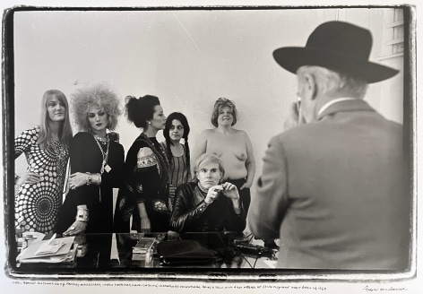 Fred McDarrah, Cecil Beaton photographing Andy Warhol with Factory movie stars.&nbsp; Left to right: Ingrid Superstar, Candy Darling, UltraViolet, (unidentified woman), and Brigid Polk. April 26, 1969.