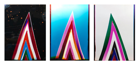 From left to right: Space Portal, Park Portal, Preppy Portal, 2018, 30 x 20 inches each