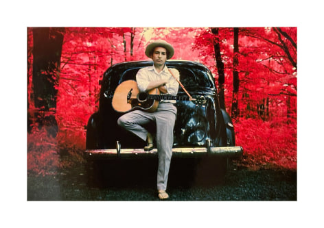 ELLIOTT LANDY, Bob Dylan, outside his Byrdcliffe home, Infrared color film,Woodstock, NY, 1968