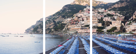 Positano Beach, Early Morning, 2022, 40 x 97 inch archival pigment print triptch