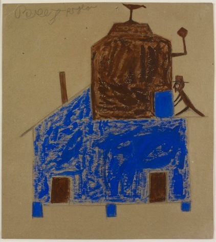 Bill Traylor Untitled (Blue and Brown House with Chimneys), ca. 1939-1942