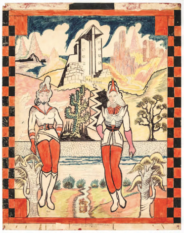 Prophet Royal Robertson (1936-1997) USA, Untitled (City Ukias), c. 1970s - 1980s, Enamel, marker, and ink on poster board, 28 x 22 in