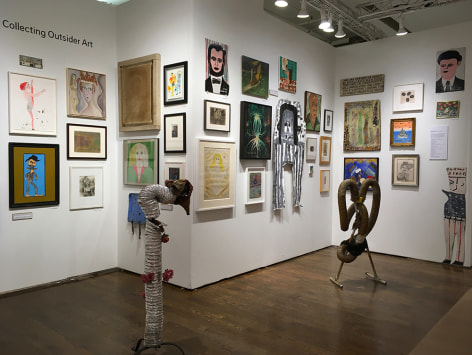 OAF Curated Space:&nbsp;Relishing the Raw: Contemporary Artists Collecting Outsider Art, Outsider Art Fair New York 2020 (installation view).&nbsp;, Photo by Paul Laster