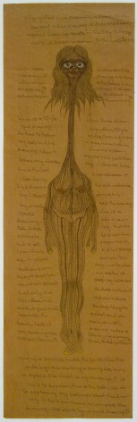 Charles Steffen (1927-1995) USA, Untitled (Elongated Nude, Suspended in Space), 1992, Graphite and colored pencil on paper, 96 x 30 in