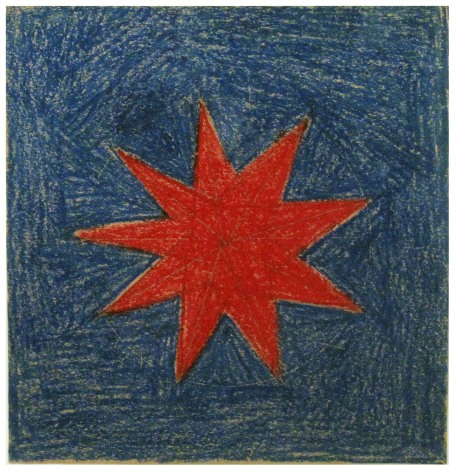 Eddie Arning, untitled (Red Star),&nbsp;ca. 1968-70,&nbsp;&nbsp;Crayon and craypas on paper, 12 x 11 1/4 in., courtesy of Ricco/Maresca Gallery