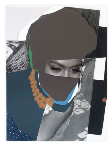 MICKALENE THOMAS, Clarivel with Blue Shoulder and Gold Glitter Pearls on Paper, 2016