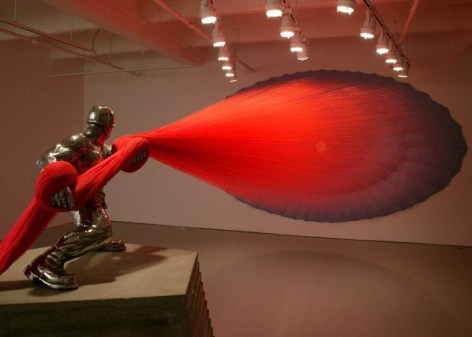 Paratrooper-V, 2005 linen, polyester thread, cast stainless steel, cast concrete, plastic beads