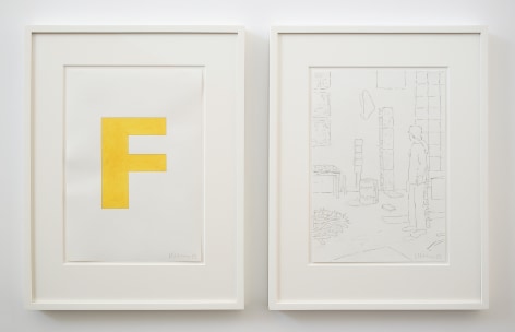 Franz Erhard Walther, Untitled (F), 2013, two drawings: gouache and graphite on paper, graphite on paper, at Peter Freeman, Inc.