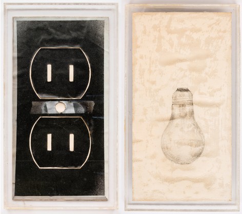ALEX HAY, Stencil for Outlet for Toaster and Drawing of Light Bulb