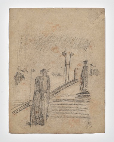 Two Figures on a Street with Lampposts, no date