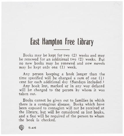 Charles LeDray East Hampton Free Library (Rules)