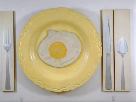 Alex Hay Egg on Plate with Knife, Fork, and Spoon