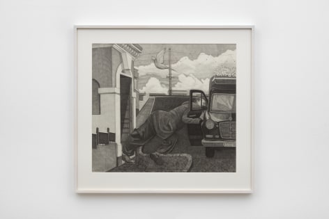 Paul Anthony Harford (1943&ndash;2016), Untitled (baggy-trousered man with hearse)