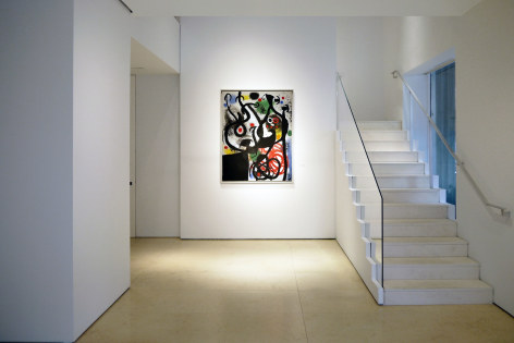 Installation view of Selected Works by 20th Century Masters featuring Joan Mir&oacute;, Femmes et Oiseaux dans la nuit, 1968. Oil on canvas 145 x 113 cm. (57 x 44 1/2 in.) Photography by Bianca Boragi. &copy;Helly Nahmad Gallery NY.