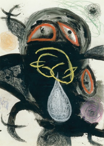 Joan Mir&oacute;, Femme et Oiseau (18 / VIII/71 II and 24/XII/76 ), 1971-76 Brush and indian ink colored crayons on Guarro paper 79.8 x 56.5 cm. (31 2/5 x 22 1/5 in.) &copy;Helly Nahmad Gallery NY