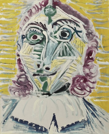 Pablo Picasso, Mousquetaire. Buste, 1967. This painting represents a portrait of a musketeer, which is one of the archetypal images of Picasso&rsquo;s late work. The richness and spontaneity of his brushwork &ndash; exemplified in the thick impasto and energetic working of Mousquetaire. Buste &ndash; are distinctly reminiscent of Van Gogh.