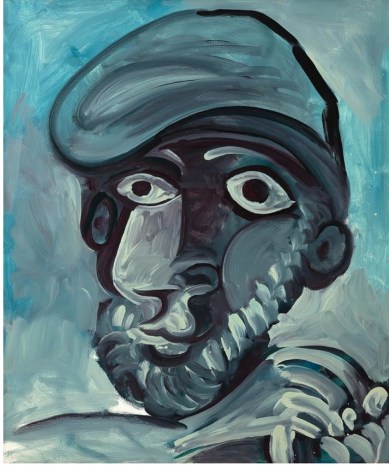 Picasso painted T&ecirc;te d'homme au b&eacute;ret (Head of a Man with Beret) in 1971. Painted using blue tones, it represents one of the many cast of characters that picasso was painting in the period and that were a mean of projecting different aspects of his own identity.