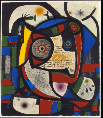 Joan Mir&oacute;, Composition, 1976 Brush and ink, gouache, pastel, charcoal and wax crayon over aquatint on paper 105.1 x 89.5 cm. (41 3/8 x 35 1/4 in.) &copy;Helly Nahmad Gallery NY
