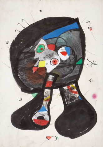 Joan Mir&oacute;, Fant&ocirc;me de l'Atelier, 1981 Gouache, watercolor, brush and ink, collage and pencil on paper 89.8 x 63 cm. (35 3/8 x 24 3/4 in.)  &copy;Helly Nahmad Gallery NY