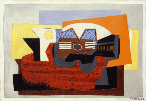 Pablo Picasso, Guitare sur un Tapis Rouge, 1922 Oil on canvas 87 x 116.5 cm. (31 3/4 x 45 3/4 in.)