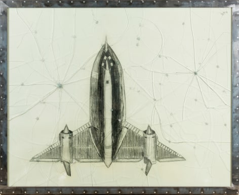 Lockheed Jet in Water,&nbsp;2014, Graphite on paper, shattered glass