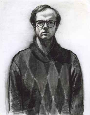 William Beckman, Self Portrait #1 (glasses), 1983, charcoal on paper, 42 1/2 x 33 1/2 inches