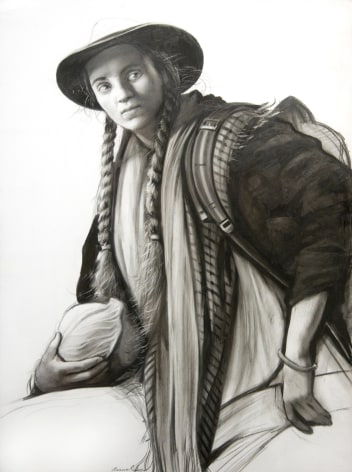Steven Assael, Girl with Cabbage, 2020, graphite and crayon on paper, 15 1/2 x 11 1/2 inches