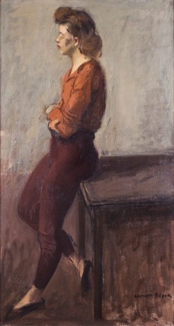 Raphael Soyer, Untitled (Pensive Girl), c. 1940, oil on canvas, 26 x 14 inches