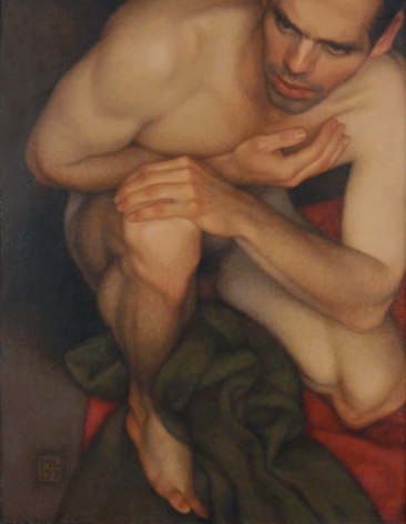 michael leonard, Crouching Man, 2007, alkyd-oil on masonite, 22 x 17 inches