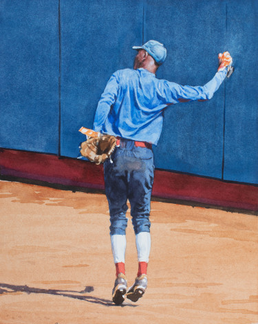 Rance Jones, The Throw (SOLD), 2021, watercolor on paper, 12 1/2 x 10 inches