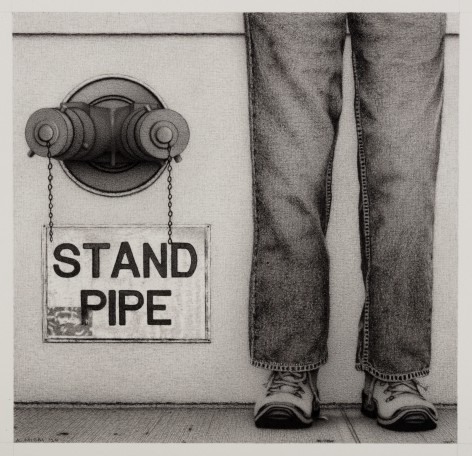 Anthony Mitri, Stand Pipe: Greenwich Village, NYC, 2024 charcoal on paper 7 1/8 x 7 3/8 inches