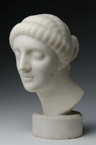 Elie Nadelman, Female Head, 1908-09, white marble, 14 1/4 x 9 1/2 x 12 1/4 inches, Round Base: 3 1/4 inches high