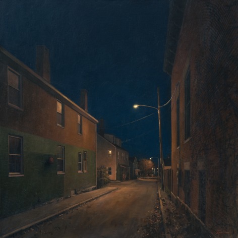 linden frederick, Night Off (SOLD), 2016, oil on linen, 36 x 36 inches, this painting inspired the short story, Alley&rsquo;s End, by Luanne Rice