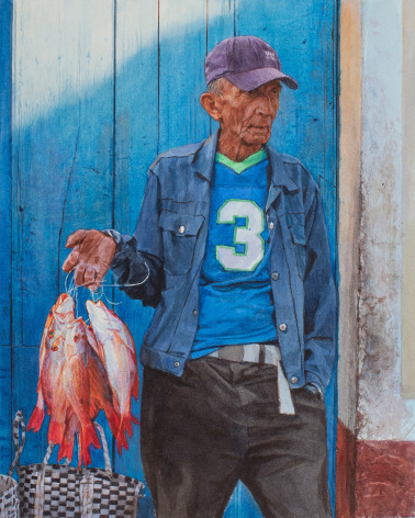 Rance Jones, Pescador, 2021, watercolor on cold press paper, 12 x 10 1/2 inches