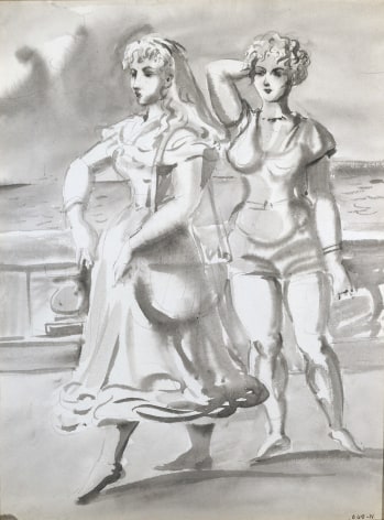Reginald Marsh, Two Women on a Promenade, 1948, watercolor and grisaille on paper, 10 x 8 inches